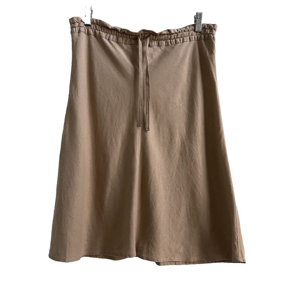 Linen Blend Ruched Tie Flippy Skirt Neutral Beige Quiet Luxury Work Size 6